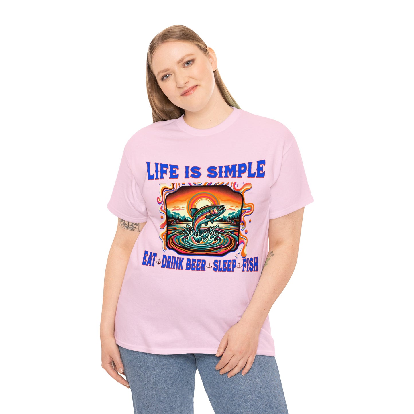 fishing 2 ON FRONT Unisex Heavy Cotton Tee