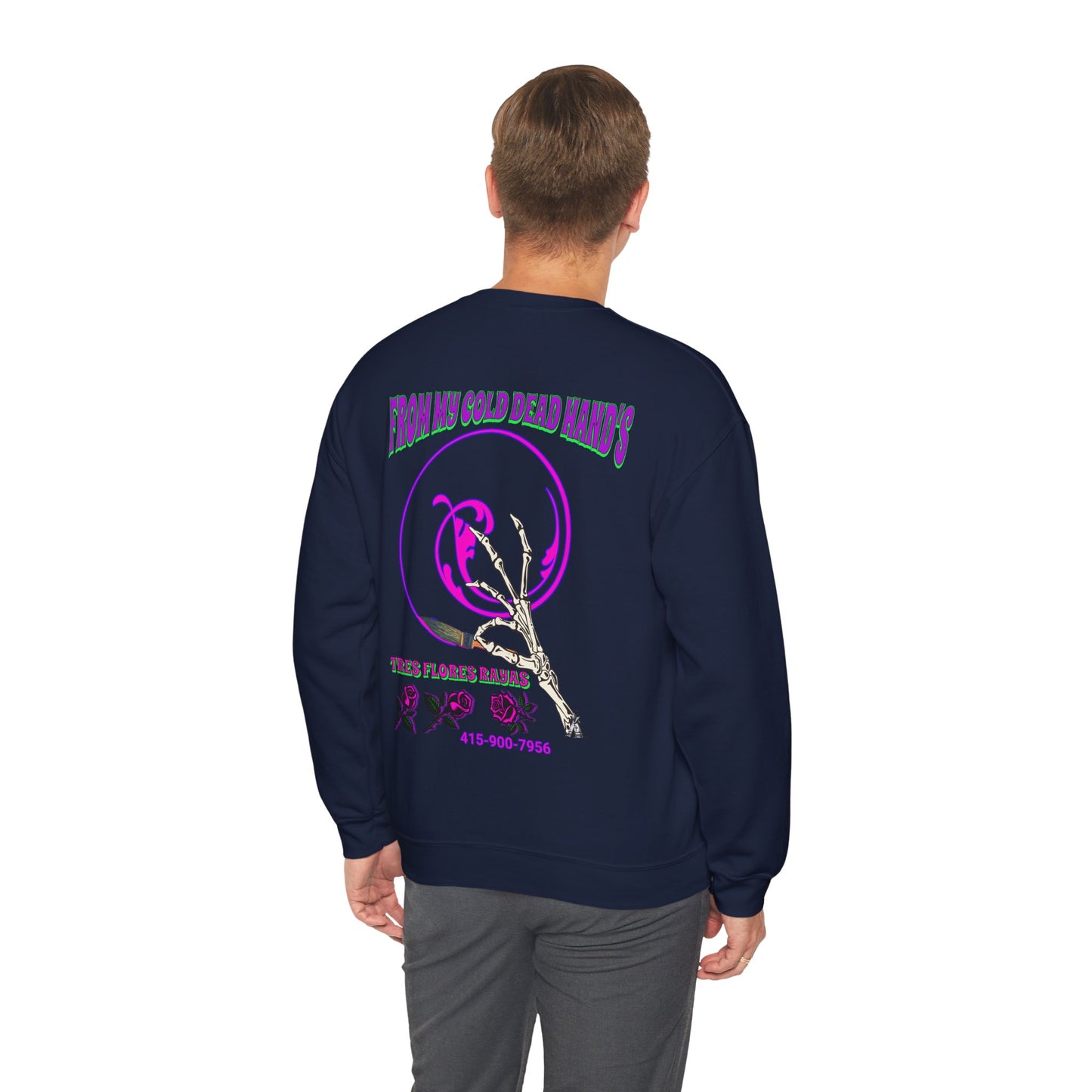 PINSTRIPER COLD DEAD HANDS 0N BACK Unisex Heavy Blend™ Crewneck Sweatshirt