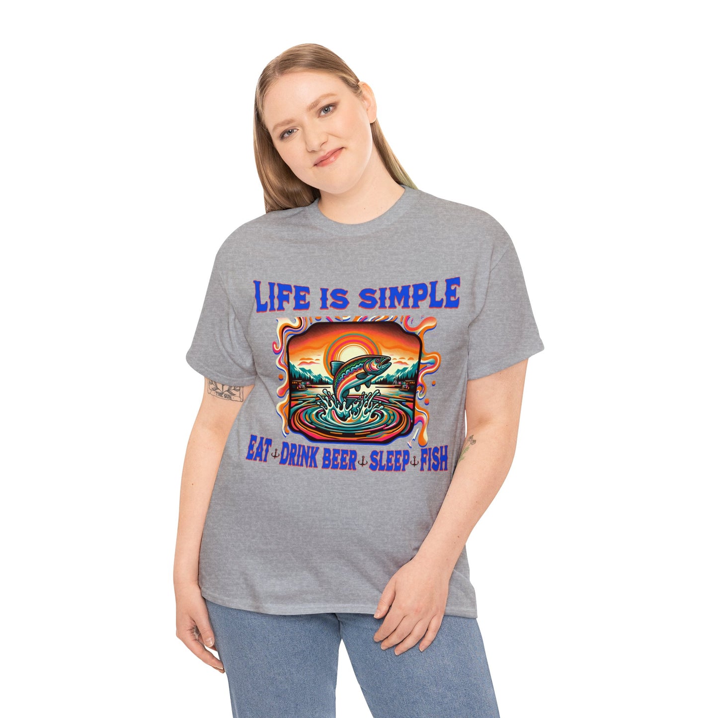 fishing 2 ON FRONT Unisex Heavy Cotton Tee