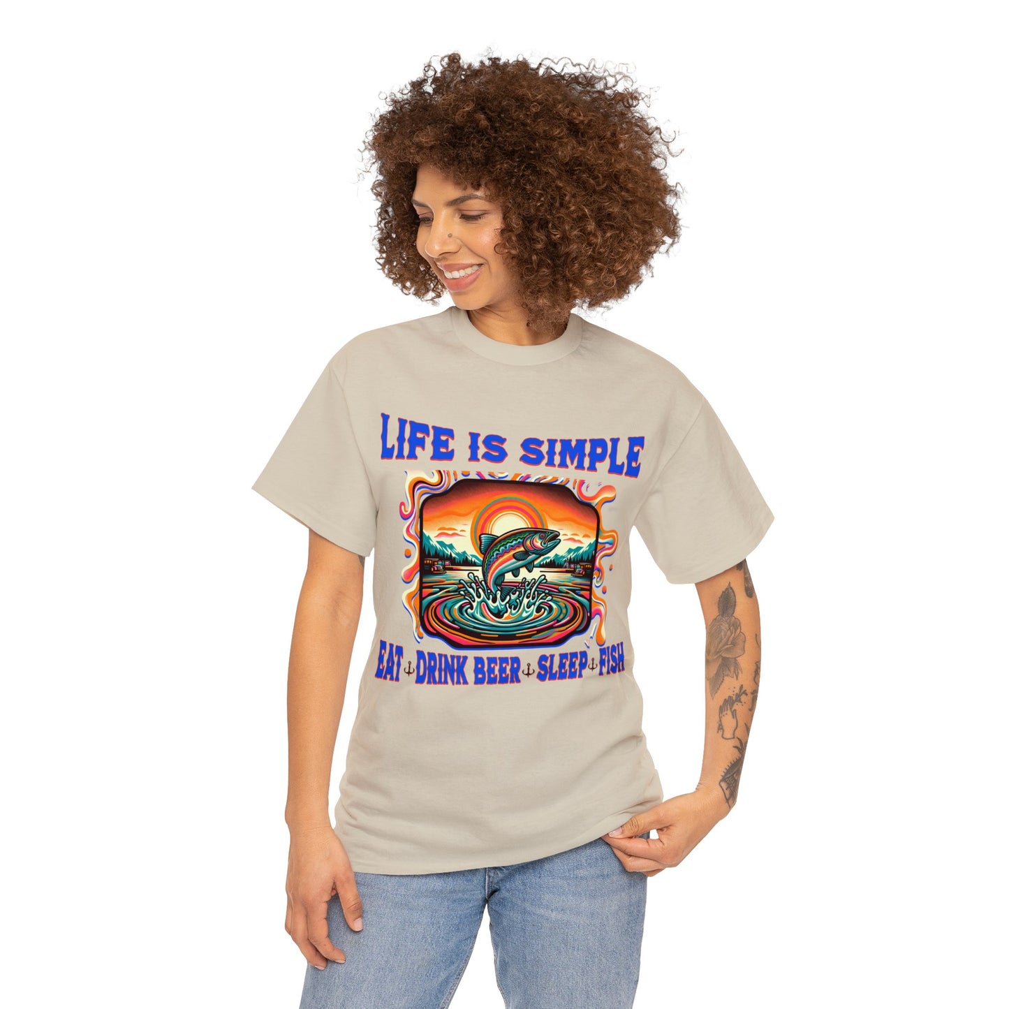 fishing 2 ON FRONT Unisex Heavy Cotton Tee