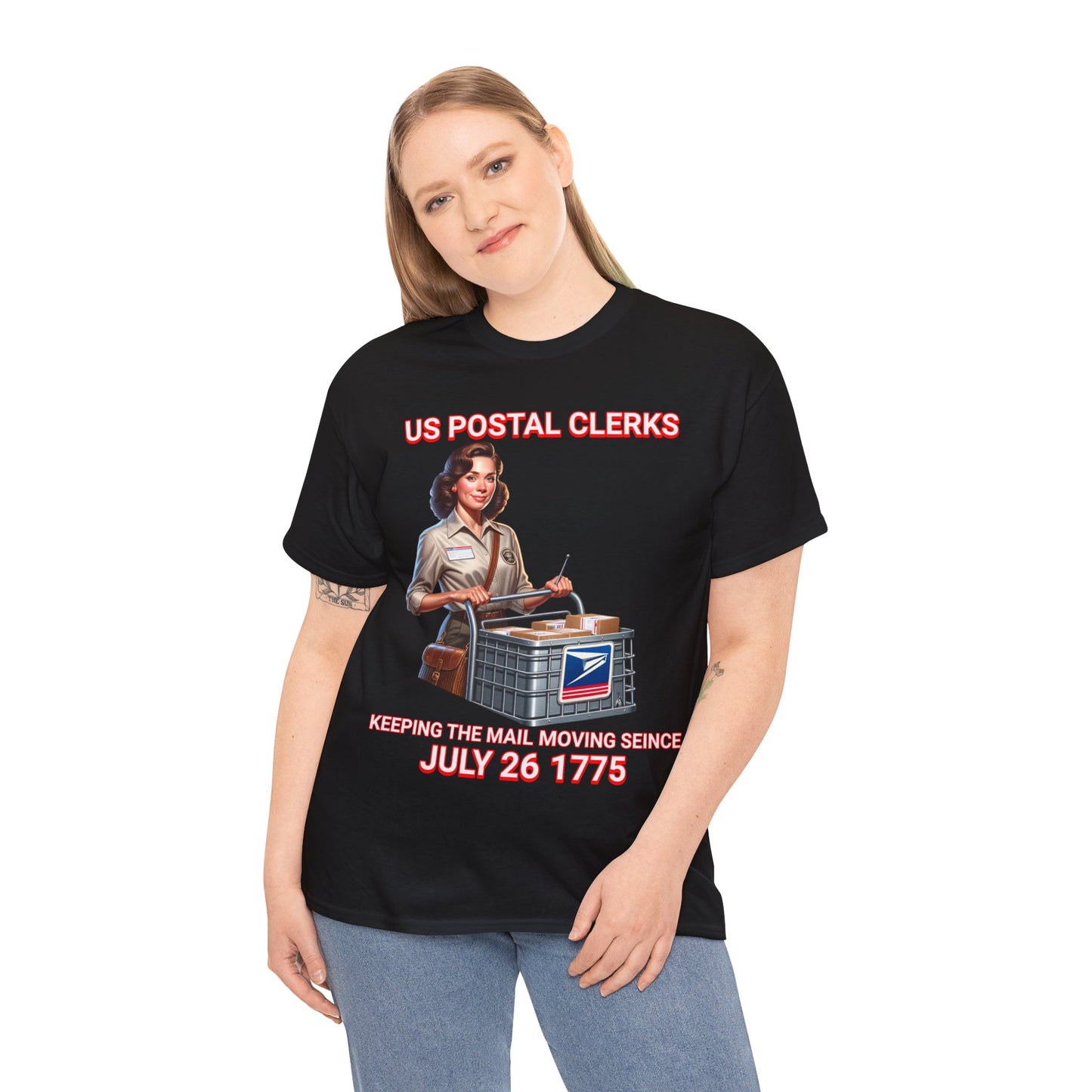 POSTAL CLERK ON FRONT Unisex Heavy Cotton Tee