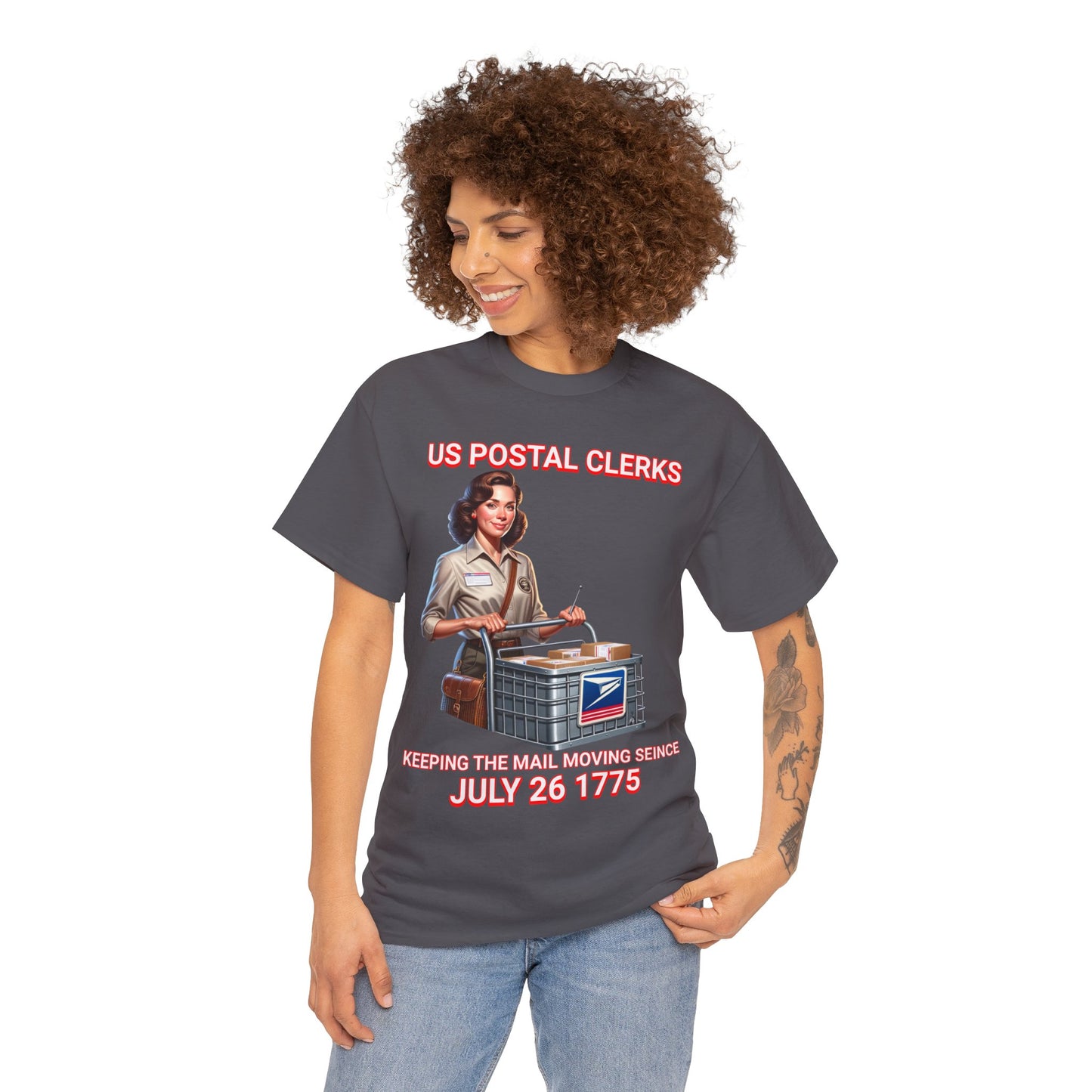 POSTAL CLERK ON FRONT Unisex Heavy Cotton Tee