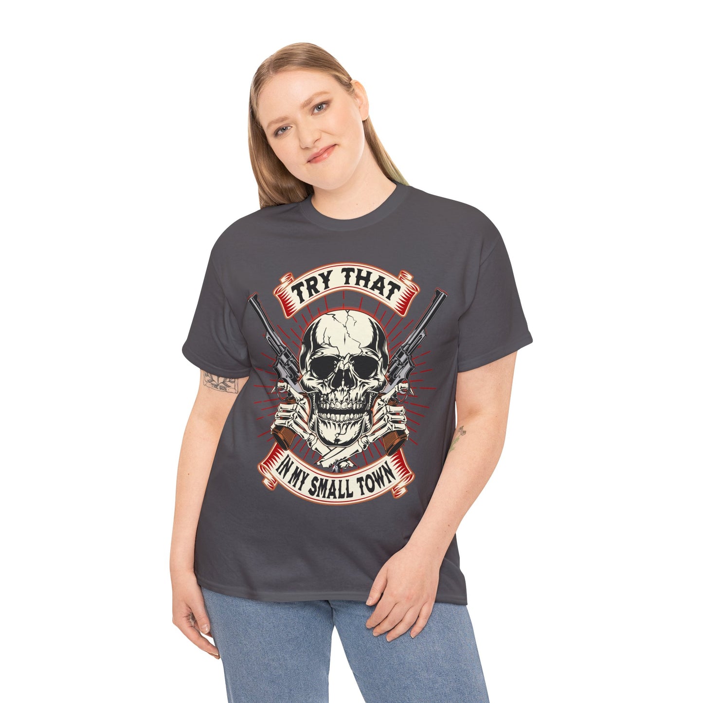 SMALL  TOWN ON FRONT  Unisex Heavy Cotton Tee