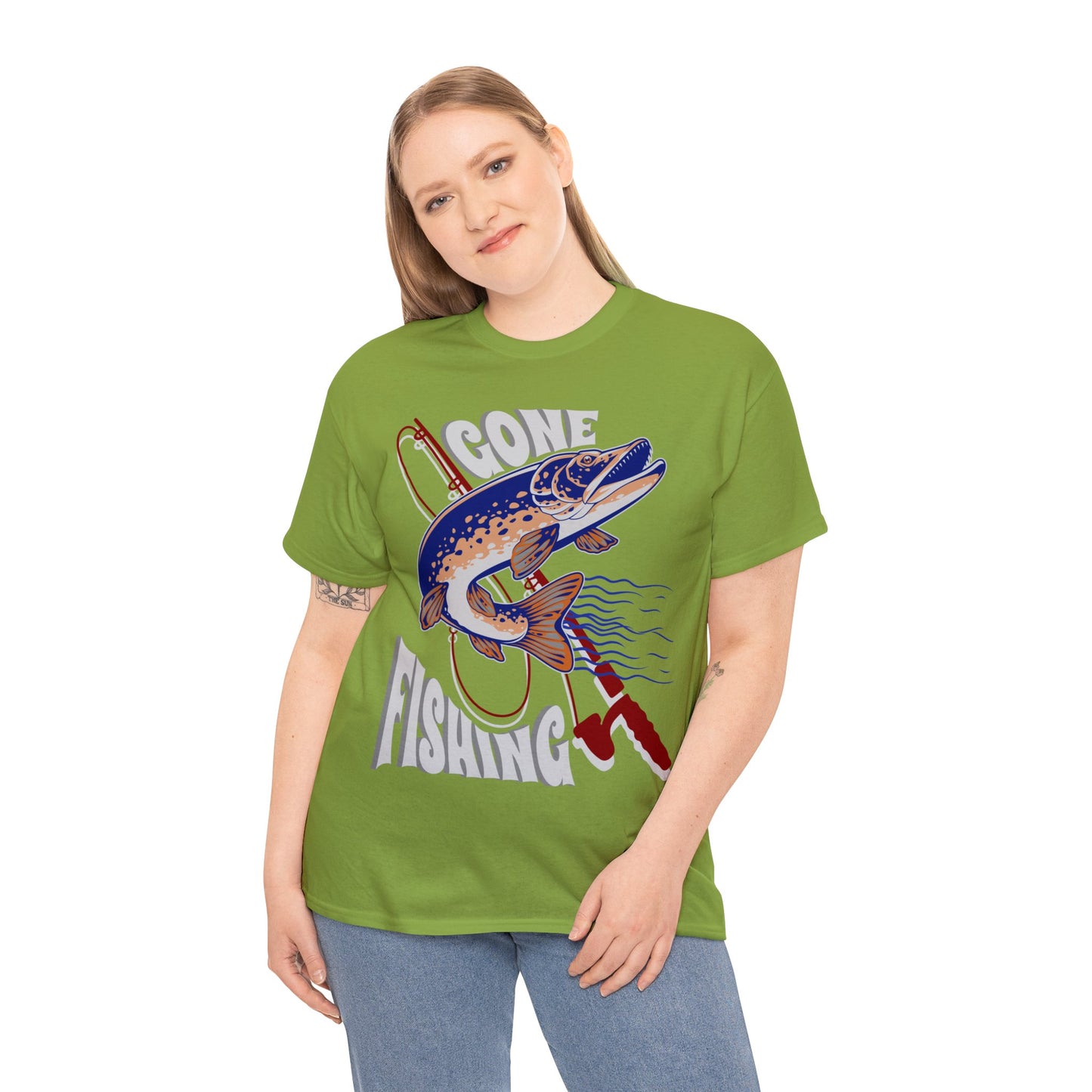 FISHING ON FRONT 5 Unisex Heavy Cotton Tee