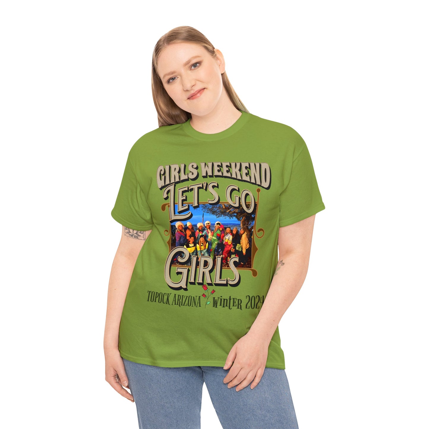 GIRLS WEEKEND ON FRONT Unisex Heavy Cotton Tee