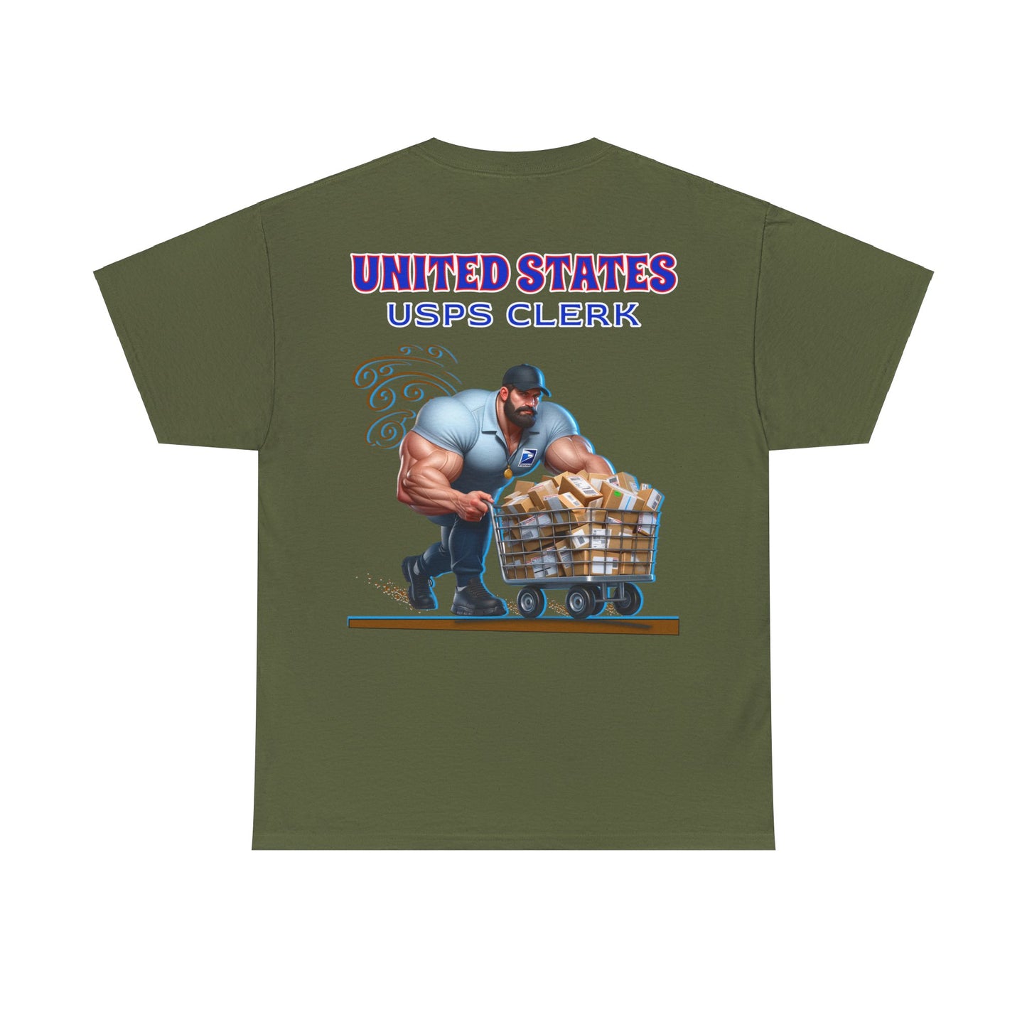 POSTAL BUFF CLERK ON BACK Unisex Heavy Cotton Tee