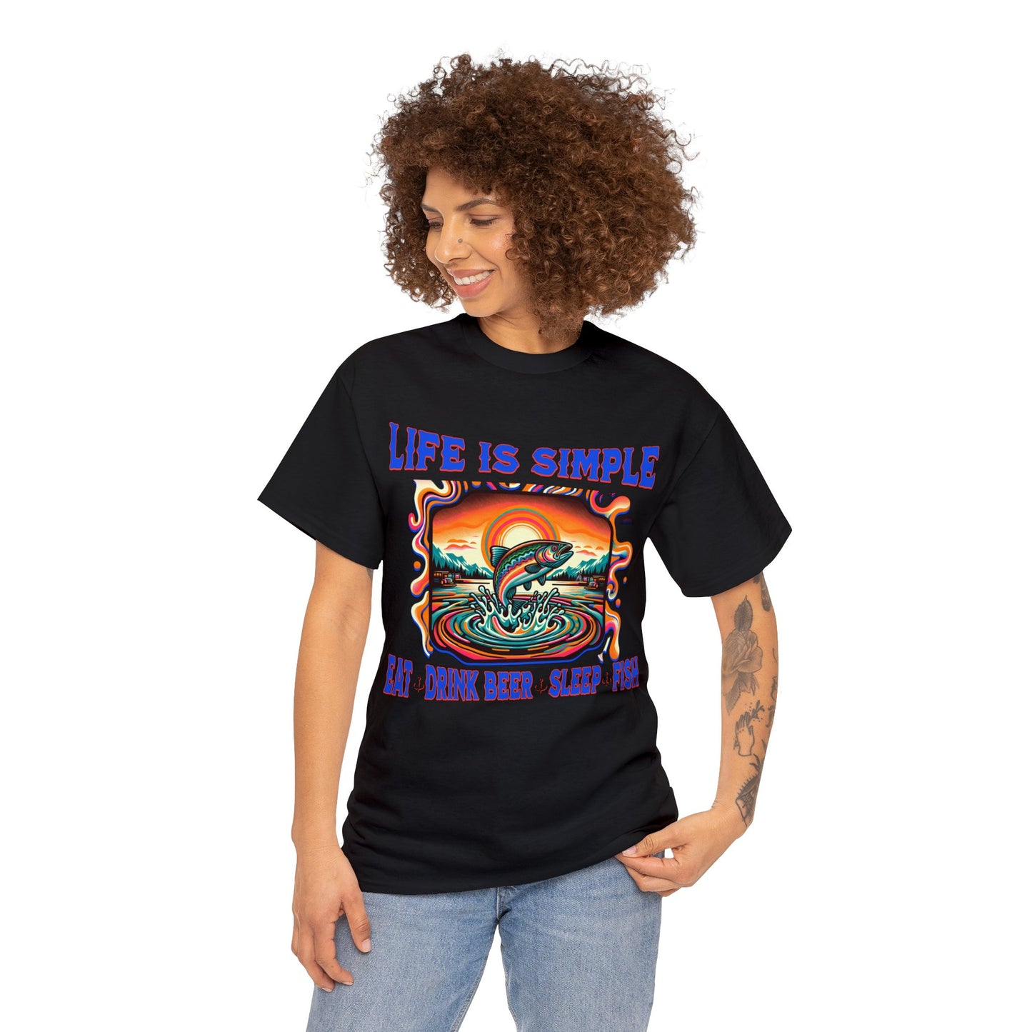 fishing 2 ON FRONT Unisex Heavy Cotton Tee