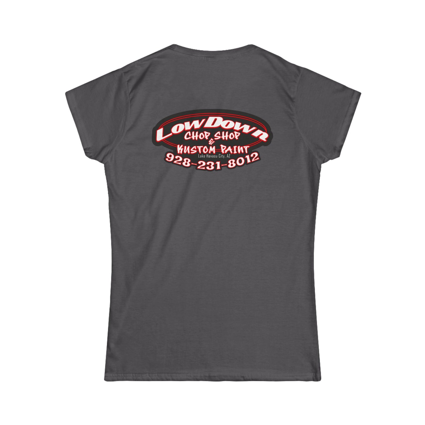 Low Down Custom Paint with phone number -Women's Softstyle Tee