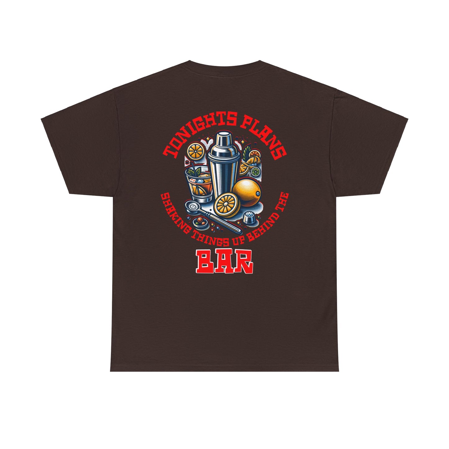 BARTENDER SHAKING THINGS UP ON BACK  Unisex Heavy Cotton Tee