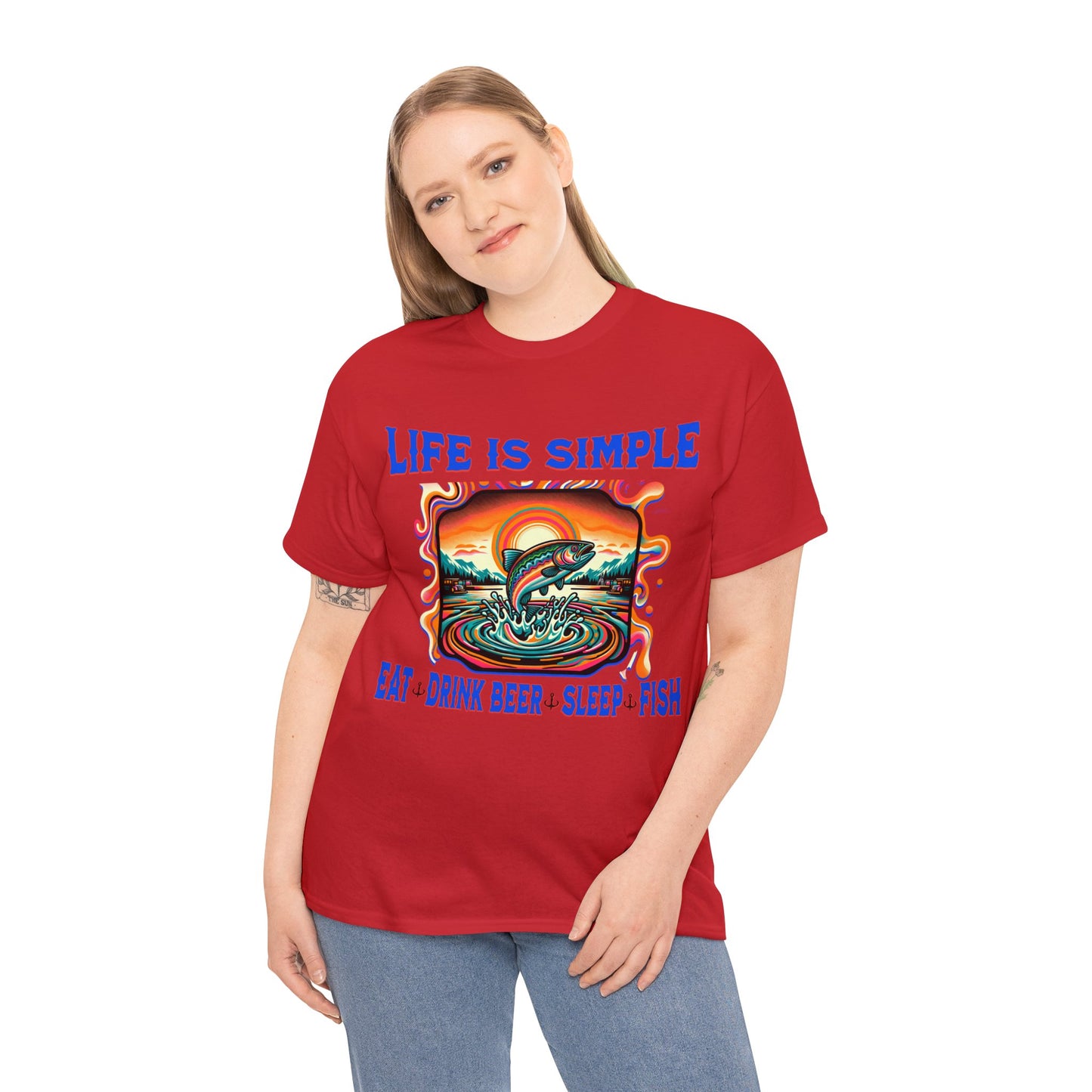 fishing 2 ON FRONT Unisex Heavy Cotton Tee