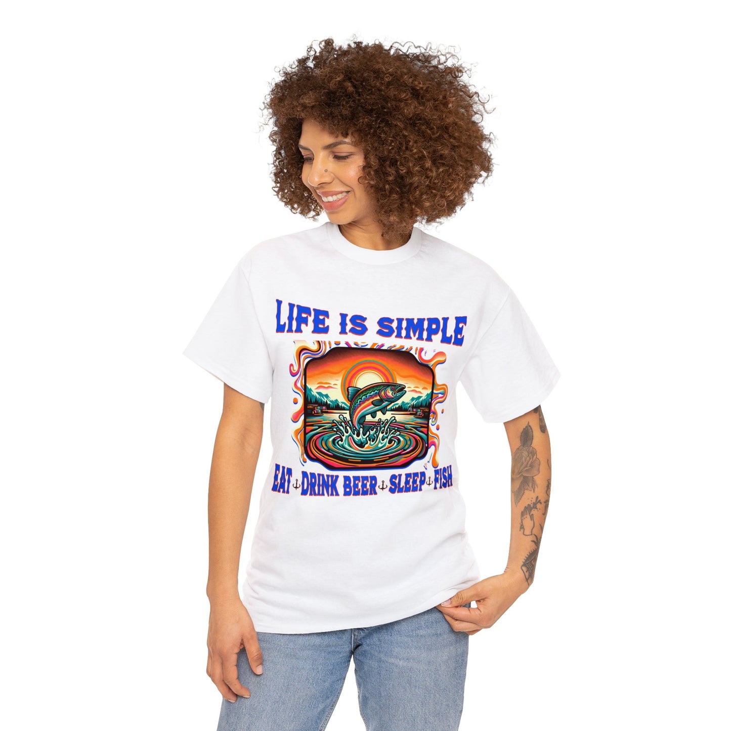 fishing 2 ON FRONT Unisex Heavy Cotton Tee