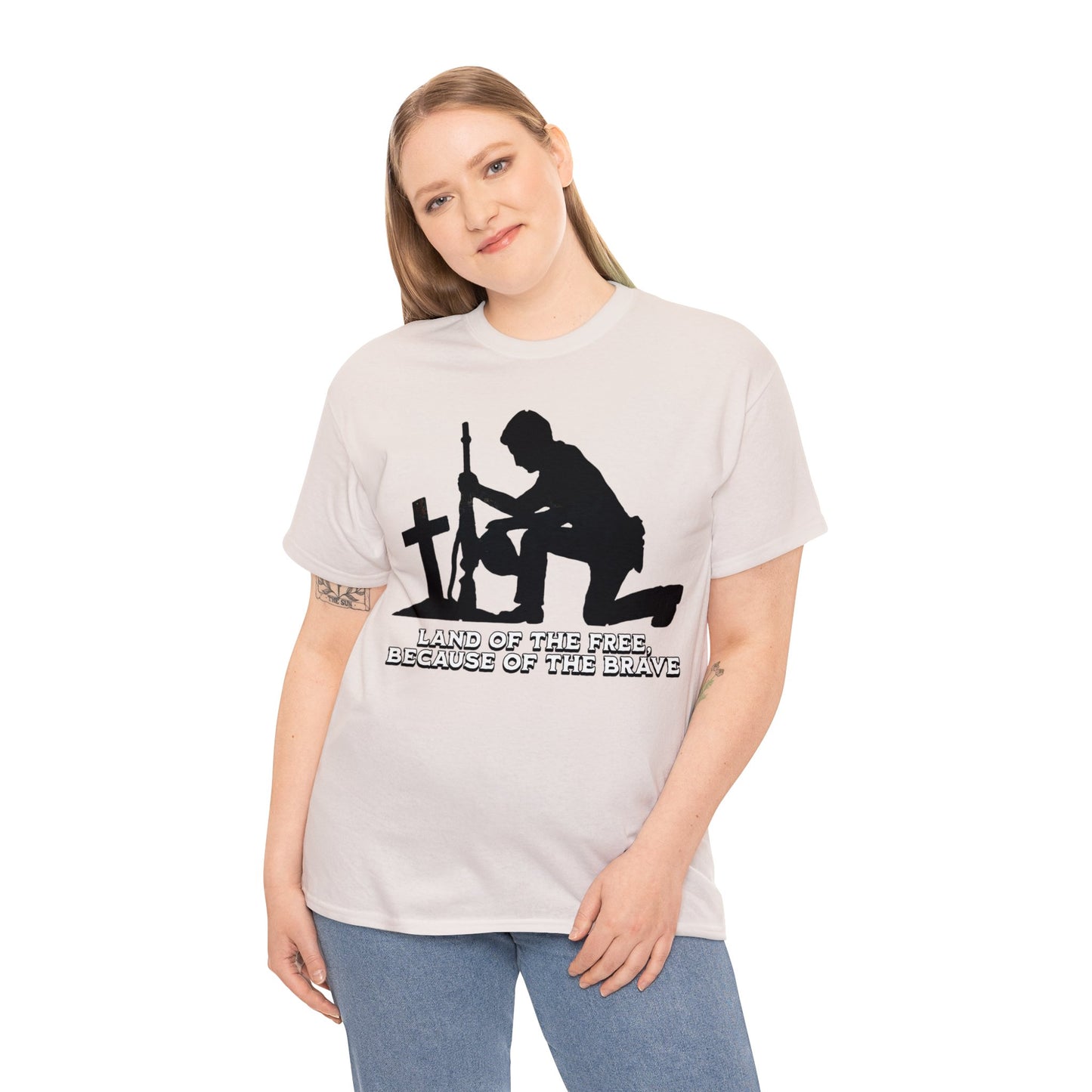LAND OF THE FREE ON FRONT Unisex Heavy Cotton Tee