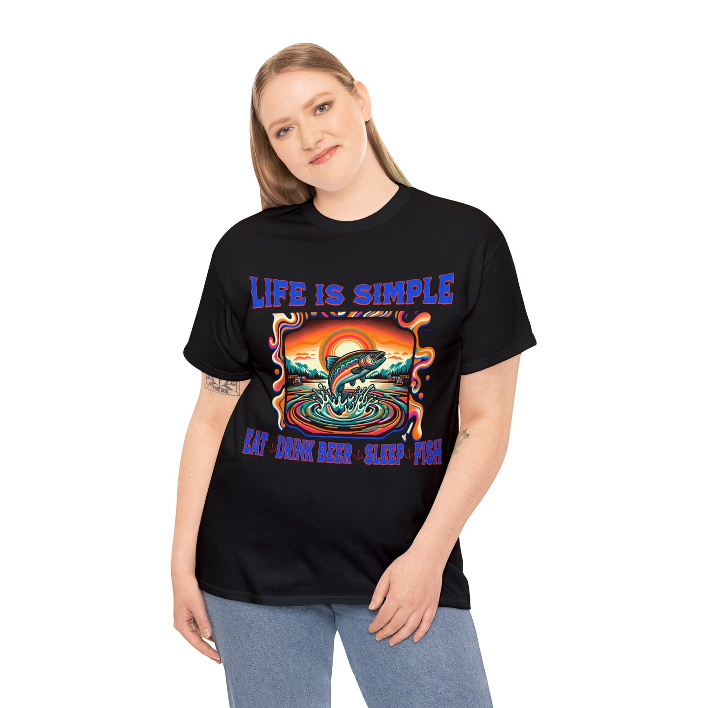 fishing 2 ON FRONT Unisex Heavy Cotton Tee